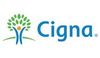 A blue and green logo for cigna.